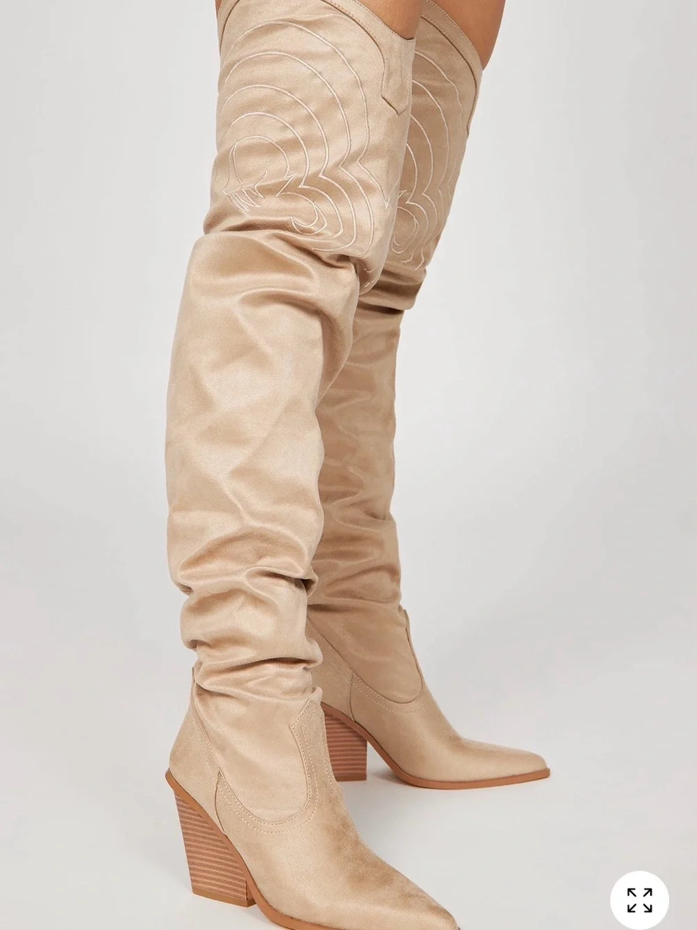 Fashion Nova Beige Over-the-Knee Western Boots
